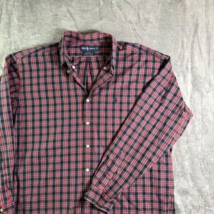 VTG Ralph Lauren Red/Black Plaid Checker Shirt Long Sleeve Button Down Cotton XL